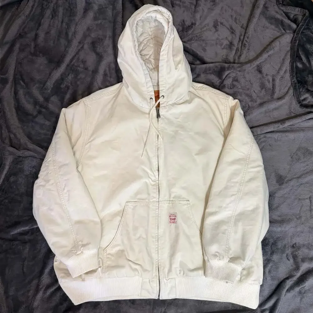 Levis Potrero White Denim Full Zip Hooded Jacket Quilt Lined Workwear Size XXL